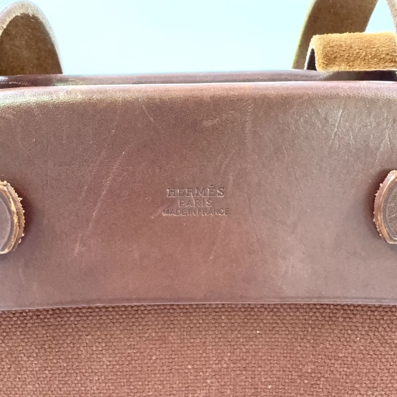 Hermes Herbag Cabas Su GM □F Engraved Leather × Canvas Brown Shoulder Bag Gold