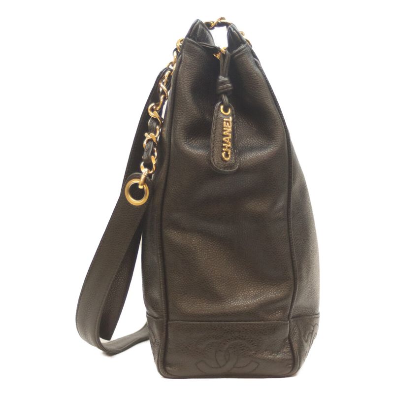 Chanel No 2 Black Caviar Skin Ghardware Triple Coco Chain Tote Chain Shoulder