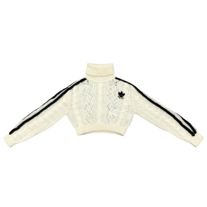 Gucci Adidas Collaboration Sweater Turtleneck Cropped Length Knit XS Logo White