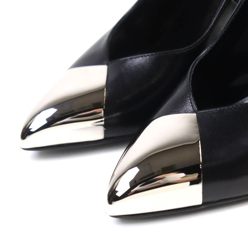 Celine 790810 Metal Toe Leather Pumps Black Silver 35 Storage With Bag Made In