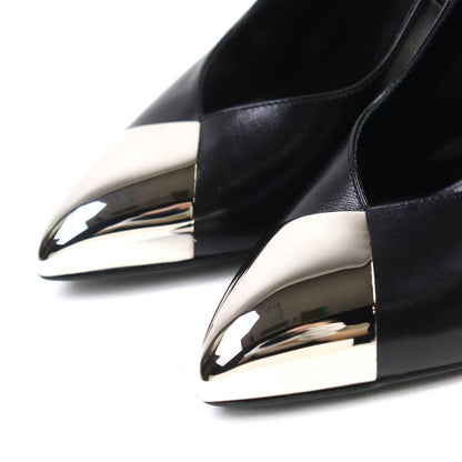 Celine 790810 Metal Toe Leather Pumps Black Silver 35 Storage With Bag Made In