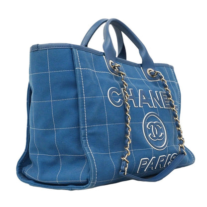 Chanel Chain Tote Deauville Canvas Blue Champagne Gold 2-Way — view 2