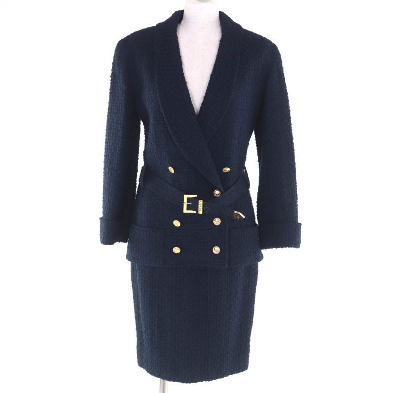 Chanel Boutique Vintage Wool 90's Coco Mark Tweed Suit With Button And Logo