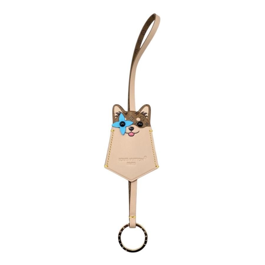 Louis Vuitton Bag Charm Dog Monogram Flower Creme Beige Brown