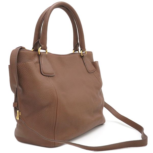 Prada 2way Bag Metal Logo Leather Paliss Andro Gold Hardware Brown Vitello Daino