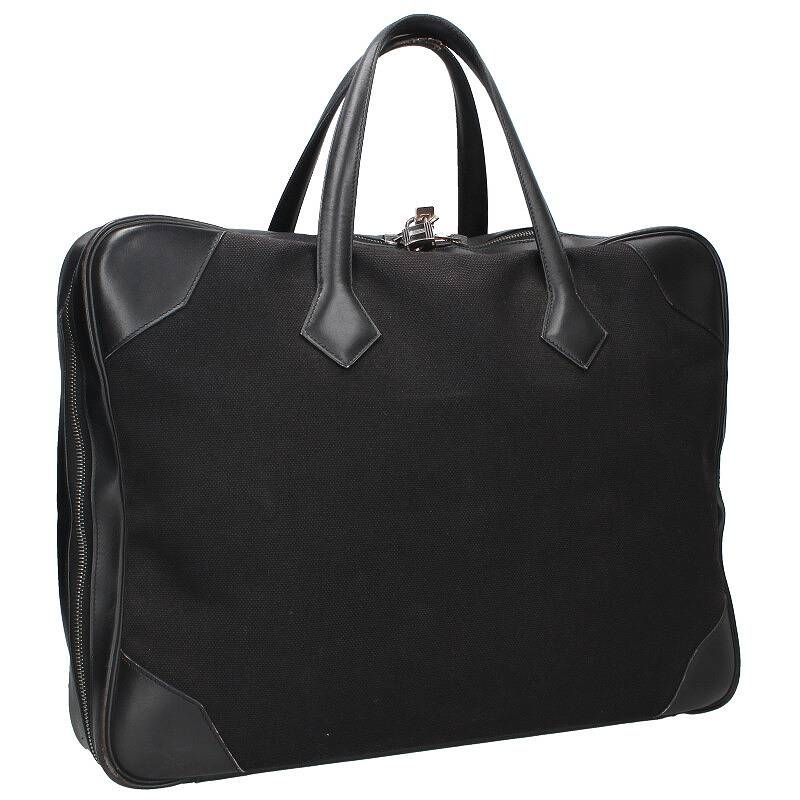 Hermes Victoria 45 □I Engraved Svhardware Toile Offiche Vache Brief Bag Men's 45