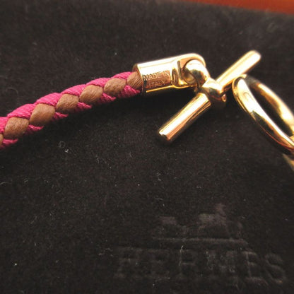 Hermes Leather Canvas Pink Brown Bracelet 0850 Hermes