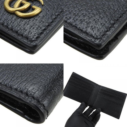 Gucci Billfold 428726 GG Marmont Leather Black Gold Hardware Card Case Bifold