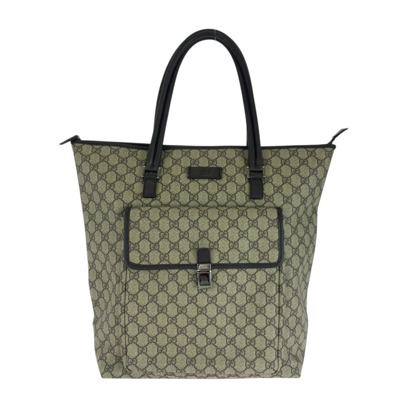 Gucci Beige Brown Silver Hardware GG Supreme Canvas 108832 Tote Bag Shoulder