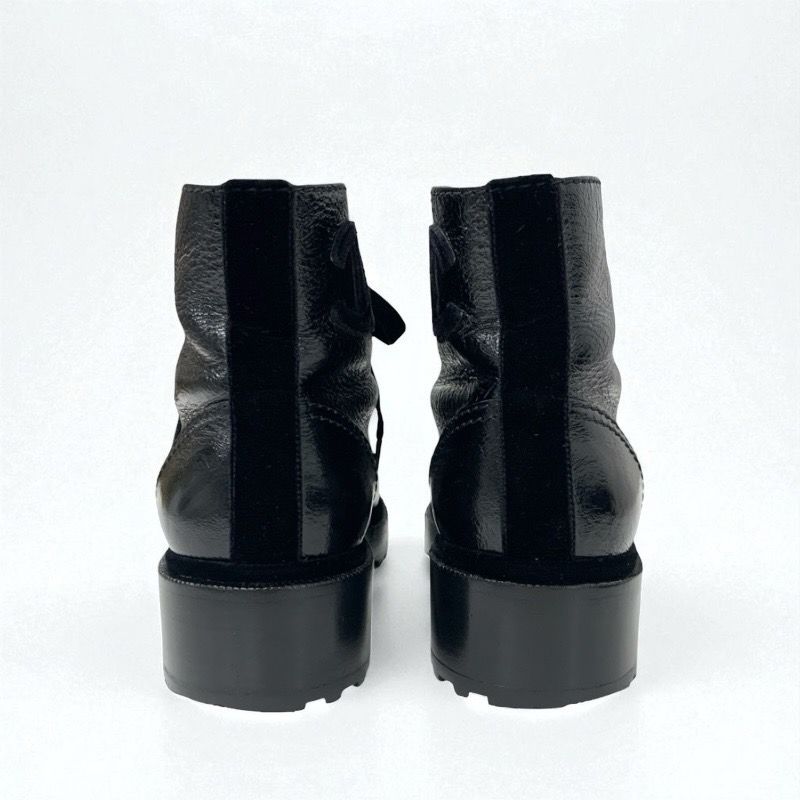 Chanel Boots Short Boots Shoes Leather Velor Black Coco Mark Pearl Lace Up