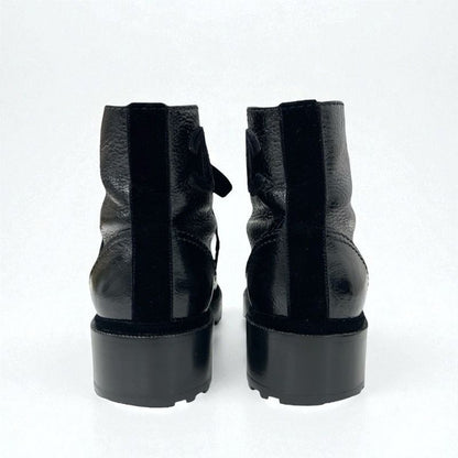 Chanel Boots Short Boots Shoes Leather Velor Black Coco Mark Pearl Lace Up
