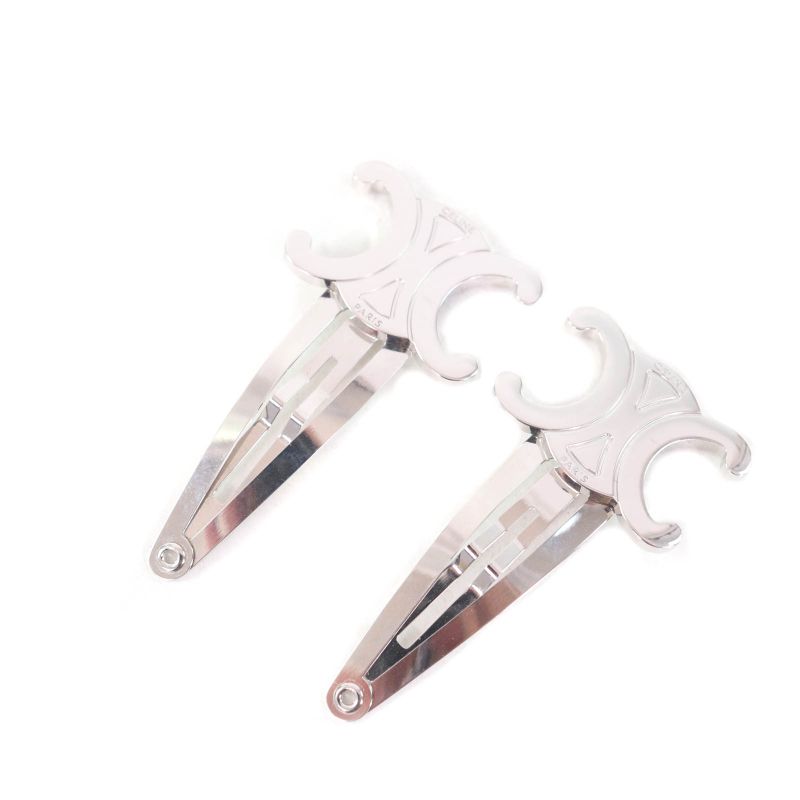 Celine Triomphe Logo Hair Clip Hair Accessory Silver With Box And Storage Bag