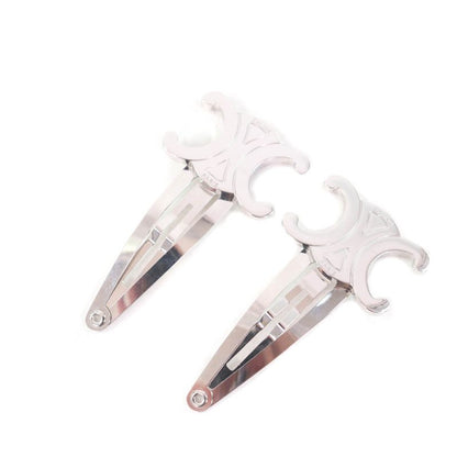 Celine Triomphe Logo Hair Clip Hair Accessory Silver With Box And Storage Bag