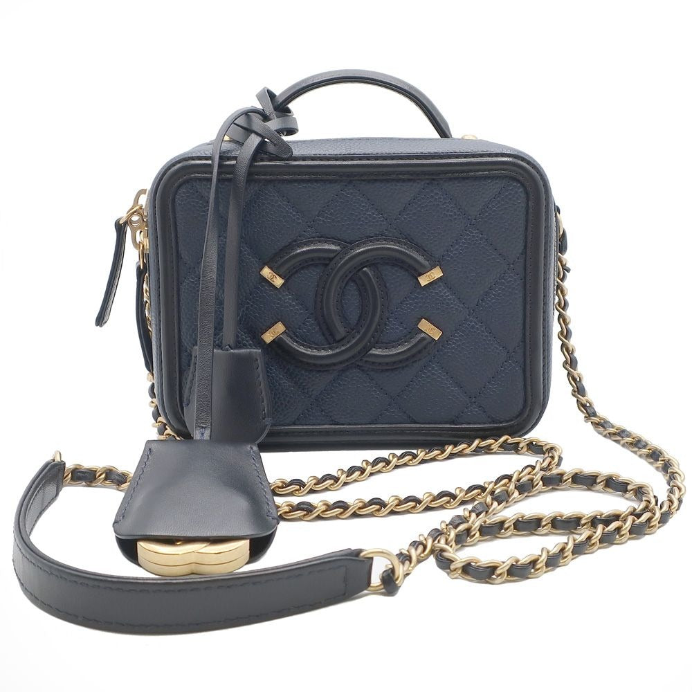Chanel CC Filigree Vanity Chain Shoulder Bag Navy