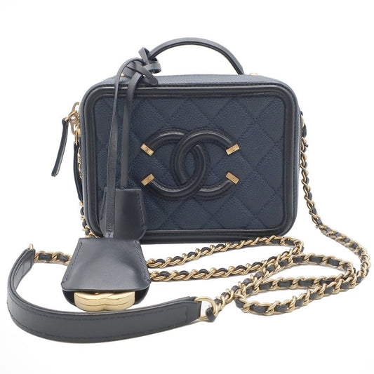 Chanel CC Filigree Vanity Chain Shoulder Bag Navy