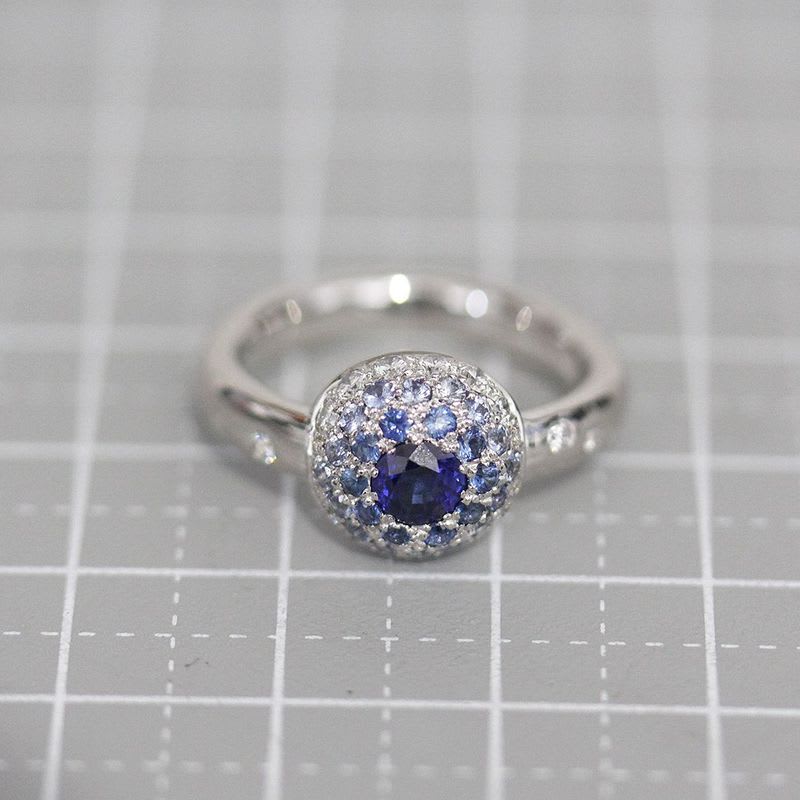 Chanel Sapphire Diamond Ring 18K White Gold 750 E0969