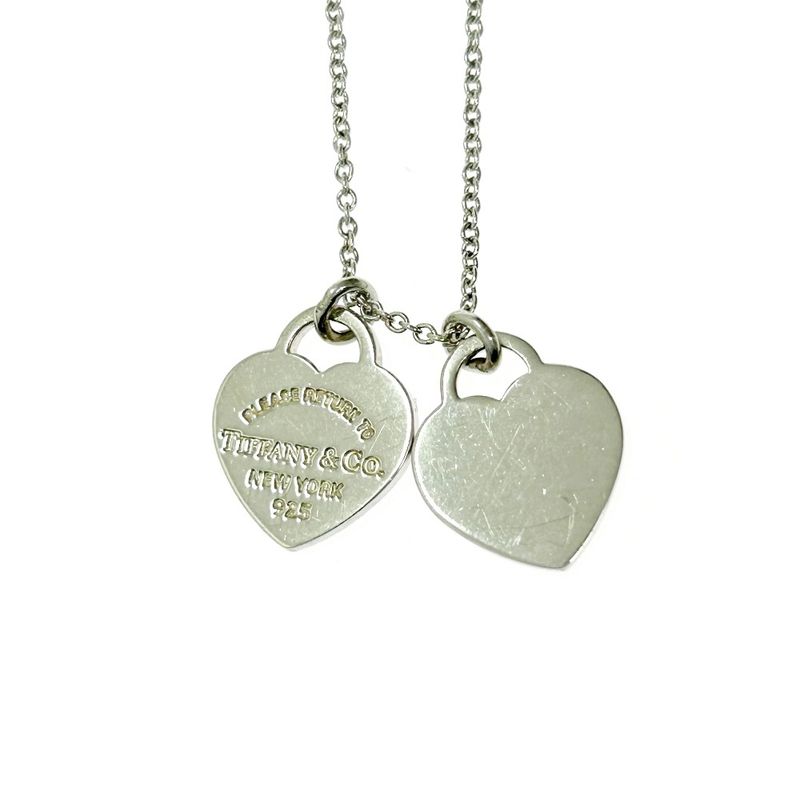 Tiffany & Co Silver Return to Mini Double Heart Necklace 3.0g 925 Engraved