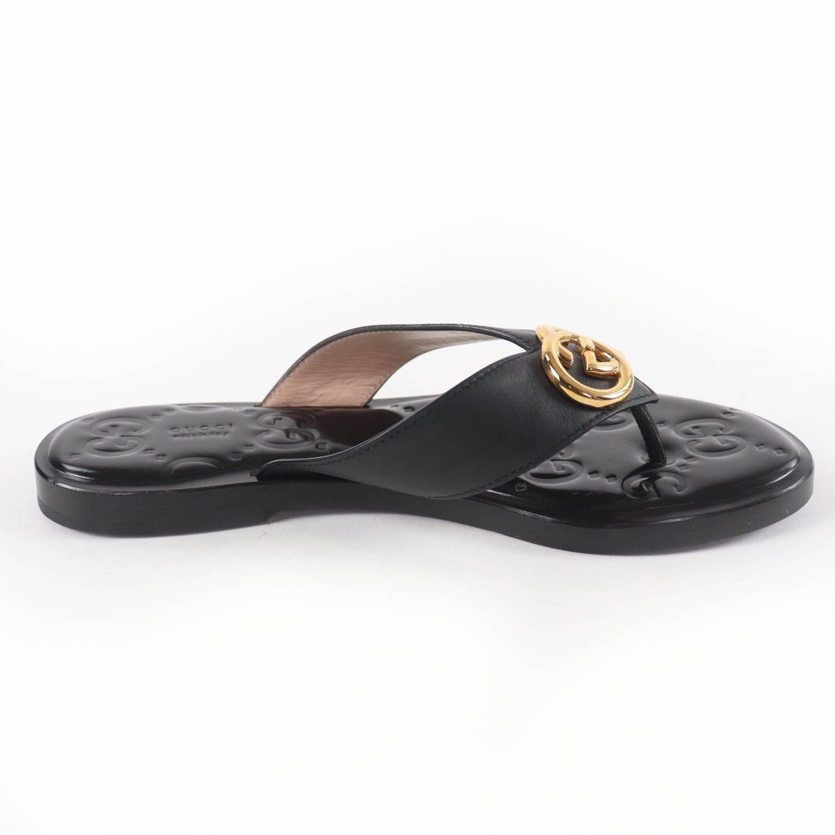 Gucci Leather Interlocking Sandals Black Gold 36.5 — view 6
