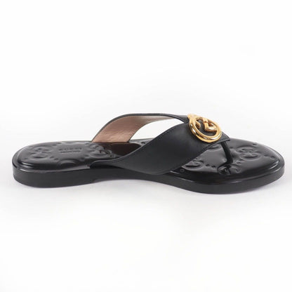 Gucci Leather Interlocking Sandals Black Gold 36.5 — view 6