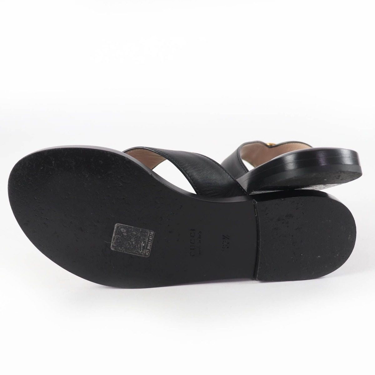 Gucci Leather Interlocking Sandals Black Gold 36.5 — view 7