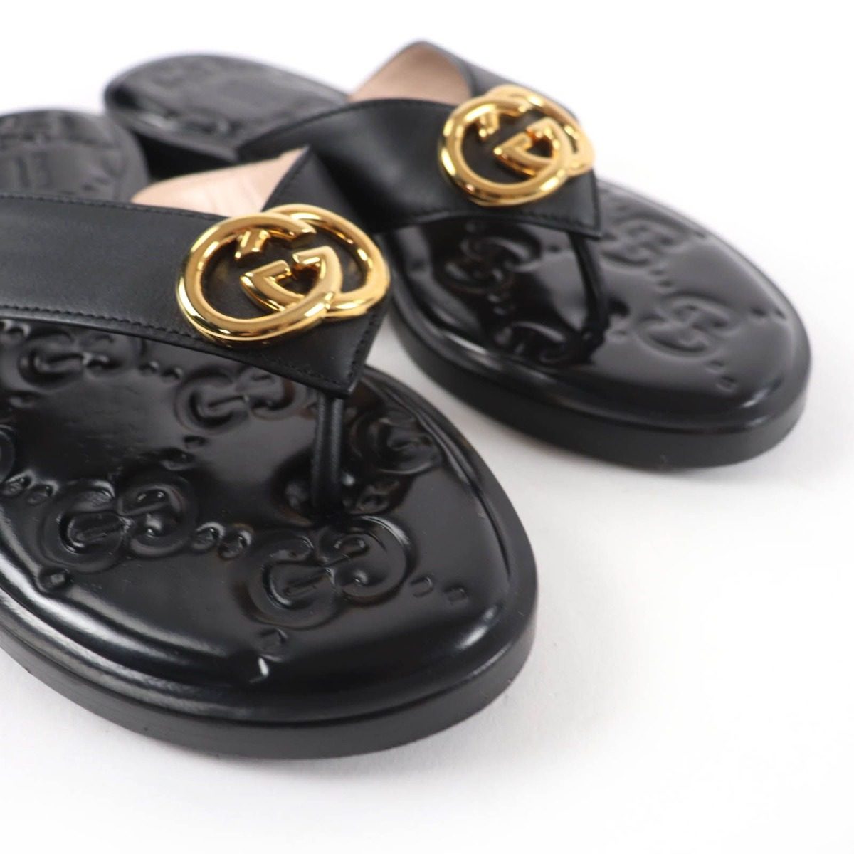Gucci Leather Interlocking Sandals Black Gold 36.5 — view 8