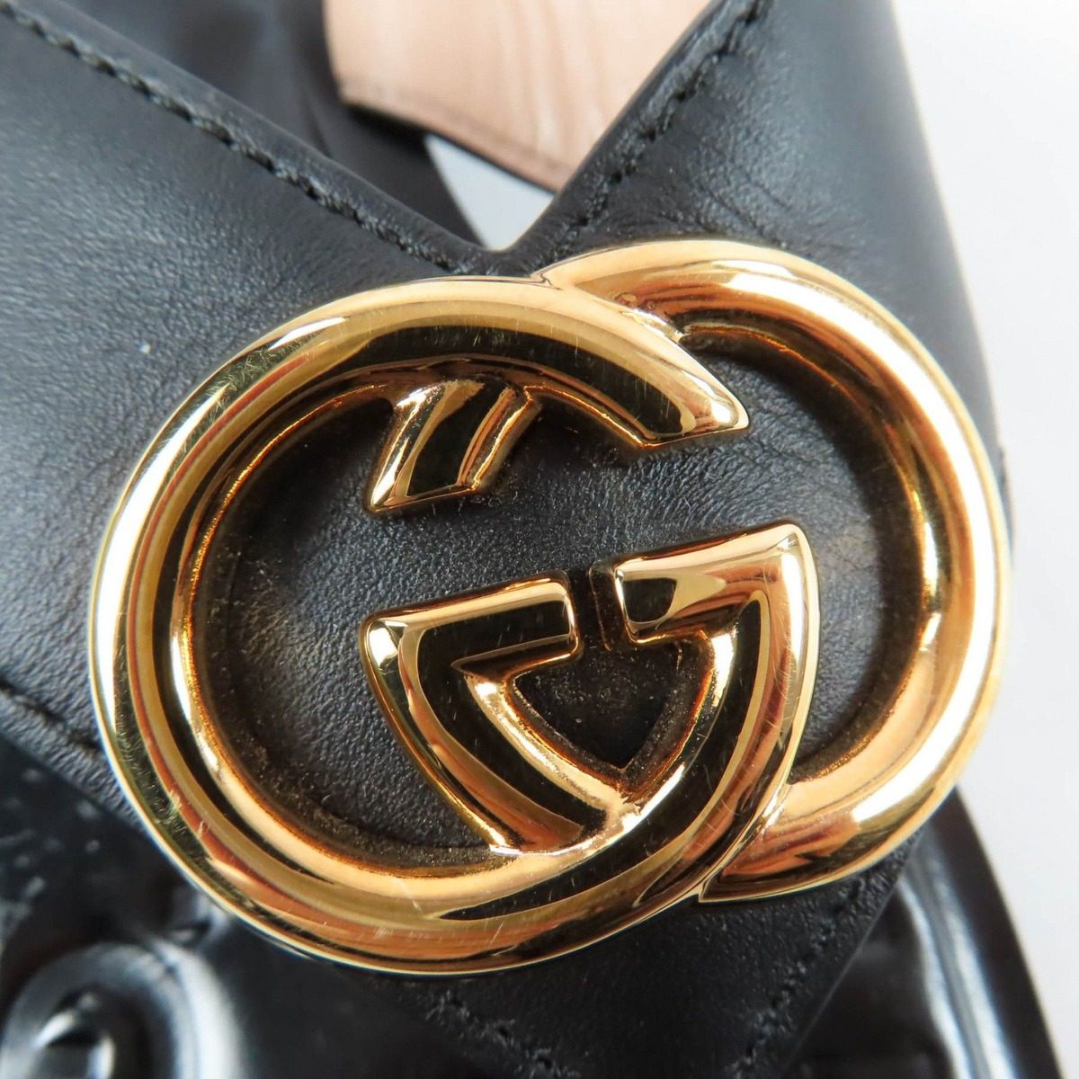 Gucci Leather Interlocking Sandals Black Gold 36.5 — view 9