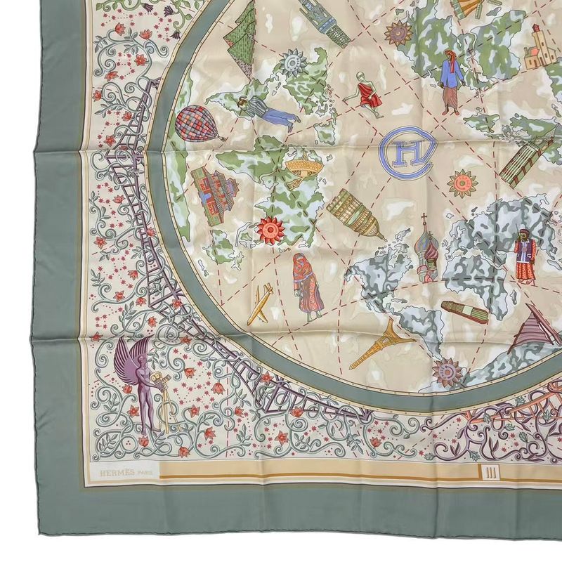 Hermes Carre 90 Wwwhermescom World Map Scarf Silk Green
