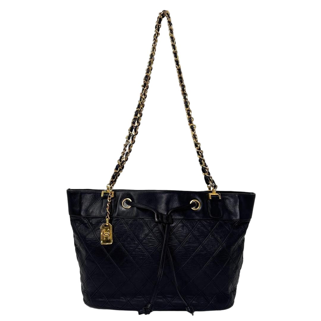 Chanel Bicolor Chain Tote Shoulder Bag Black