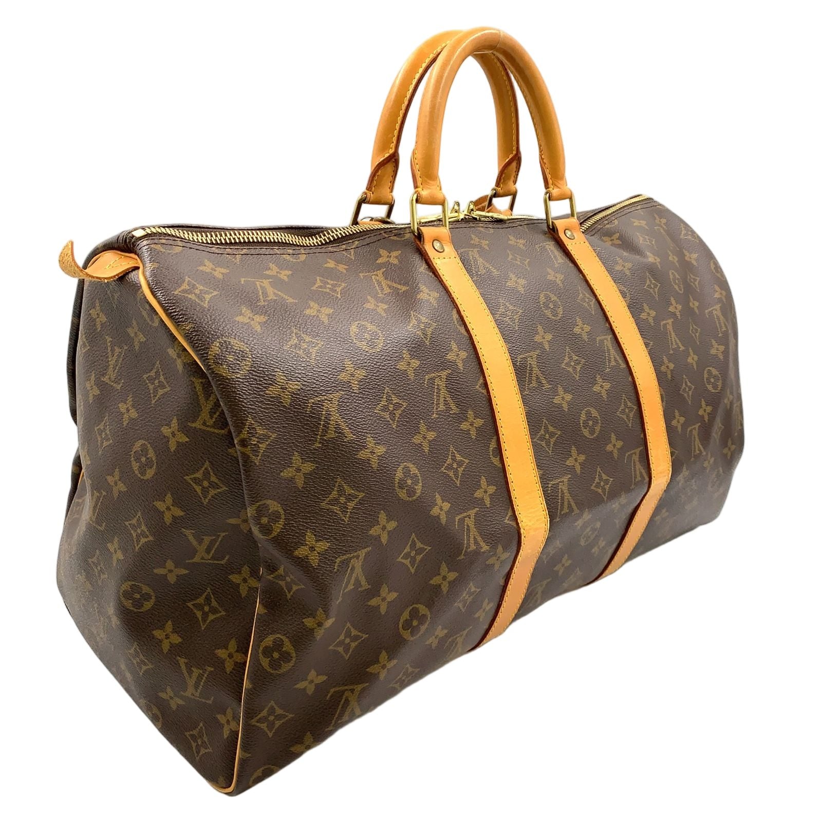 Louis Vuitton Keepall 50 Monogram Leather Brown Light Boston Bag Gold — view 2