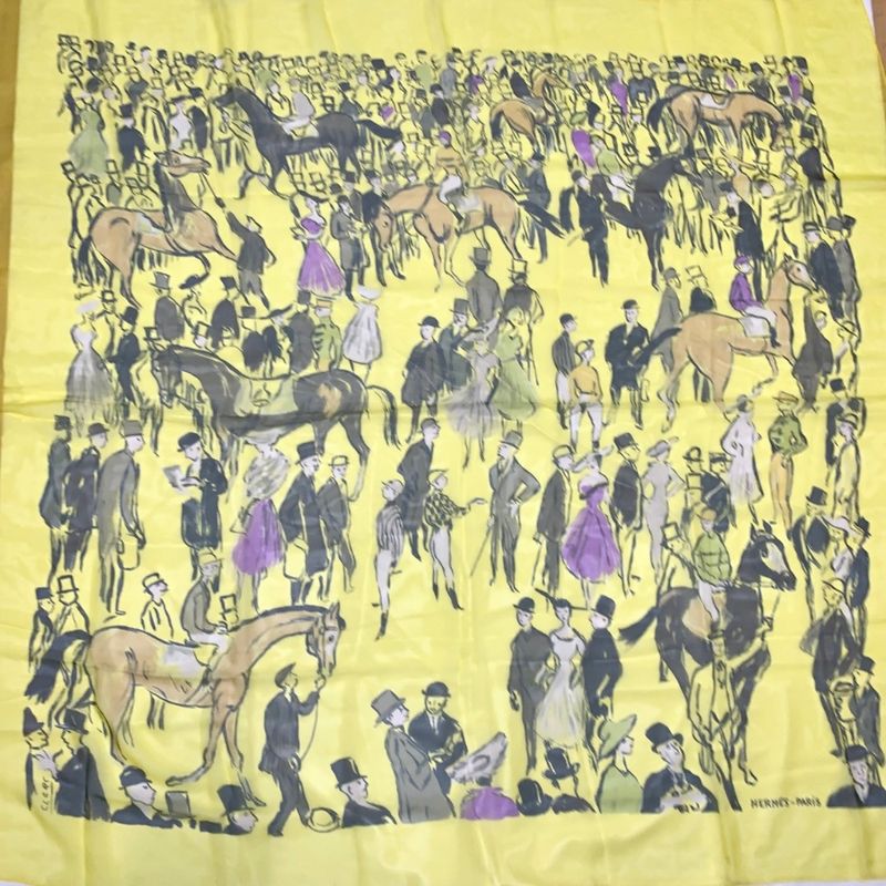 Hermes Carre 140 Paddock Yellow Large Scarf 100% Silk