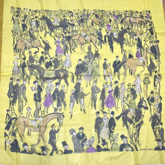Hermes Carre 140 Paddock Yellow Large Scarf 100% Silk