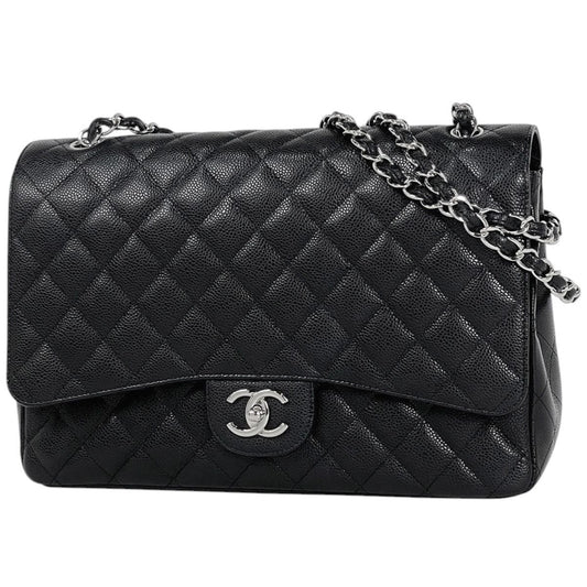 Chanel Big Quilted Double Flap Chain Shoulder Bag CC Logo Caviar