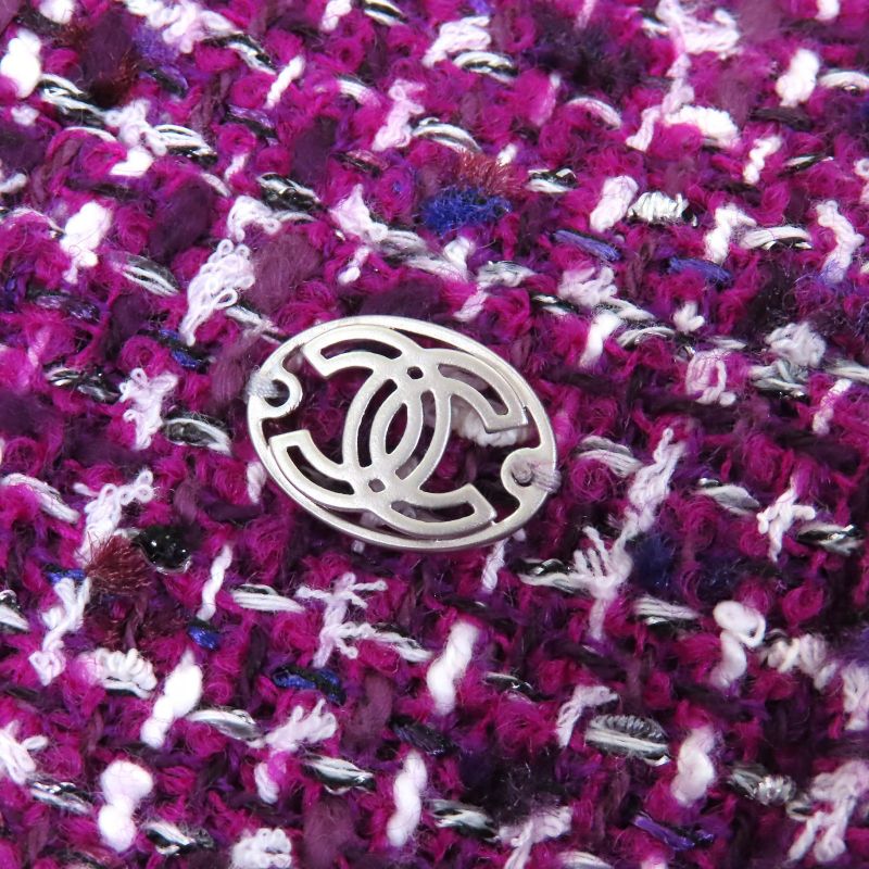 CHANEL 09P P35515 Coco Mark Plate Cotton Tweed Tight Skirt Purple 44 Made In