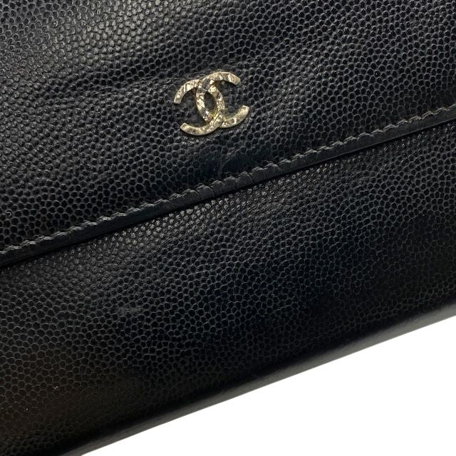 Chanel Sebulga Fold Long Wallet Long Wallet Coco Mark Caviar Skin Leather Black