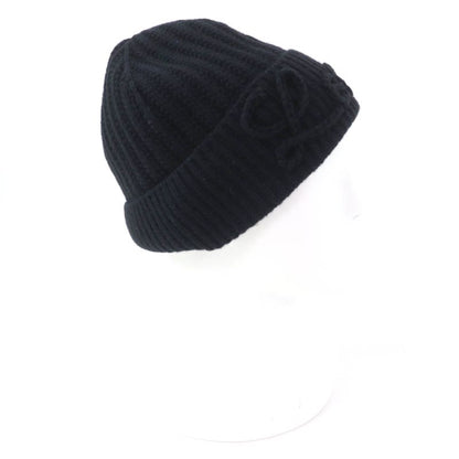 LOEWE Ksa9ot7x01 100% Wool Logo Embroidered Beanie Knit Hat Knit Cap Black Made