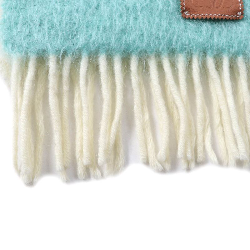 LOEWE Mohair Blend Anagram Logo Patch Fringed Scarf Multi Genuine