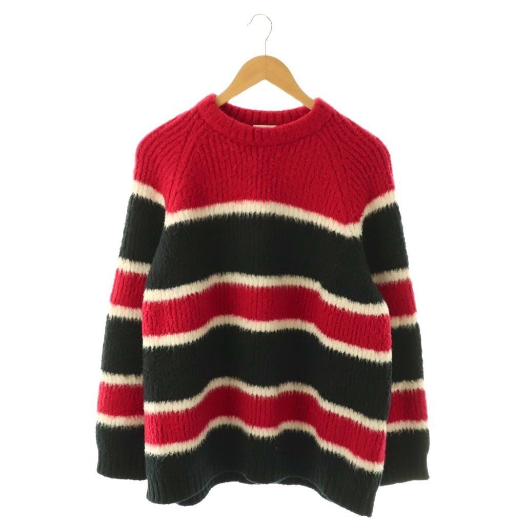 Celine Oversize Striped Crew Neck Knit Sweater Long Sleeve S Red Black AD