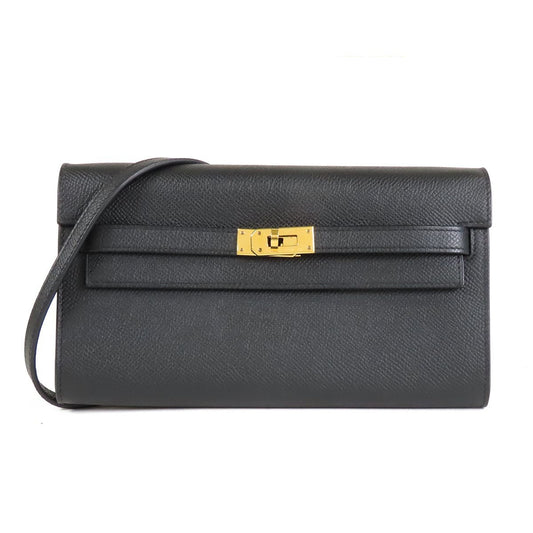 Hermes Kelly Wallet Long to Go Black Gold Epsom Shoulder Bag
