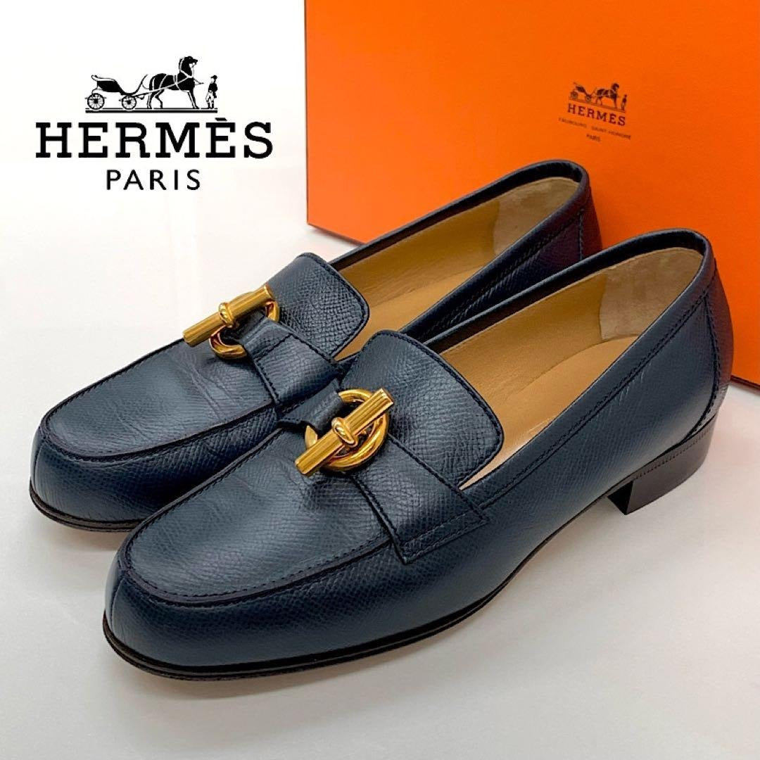 Hermes Leather Chaine D'ancre Loafer Navy