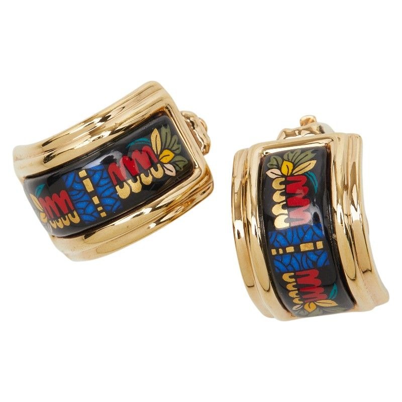 Hermes Enamel Gold Multicolor Plated Earrings