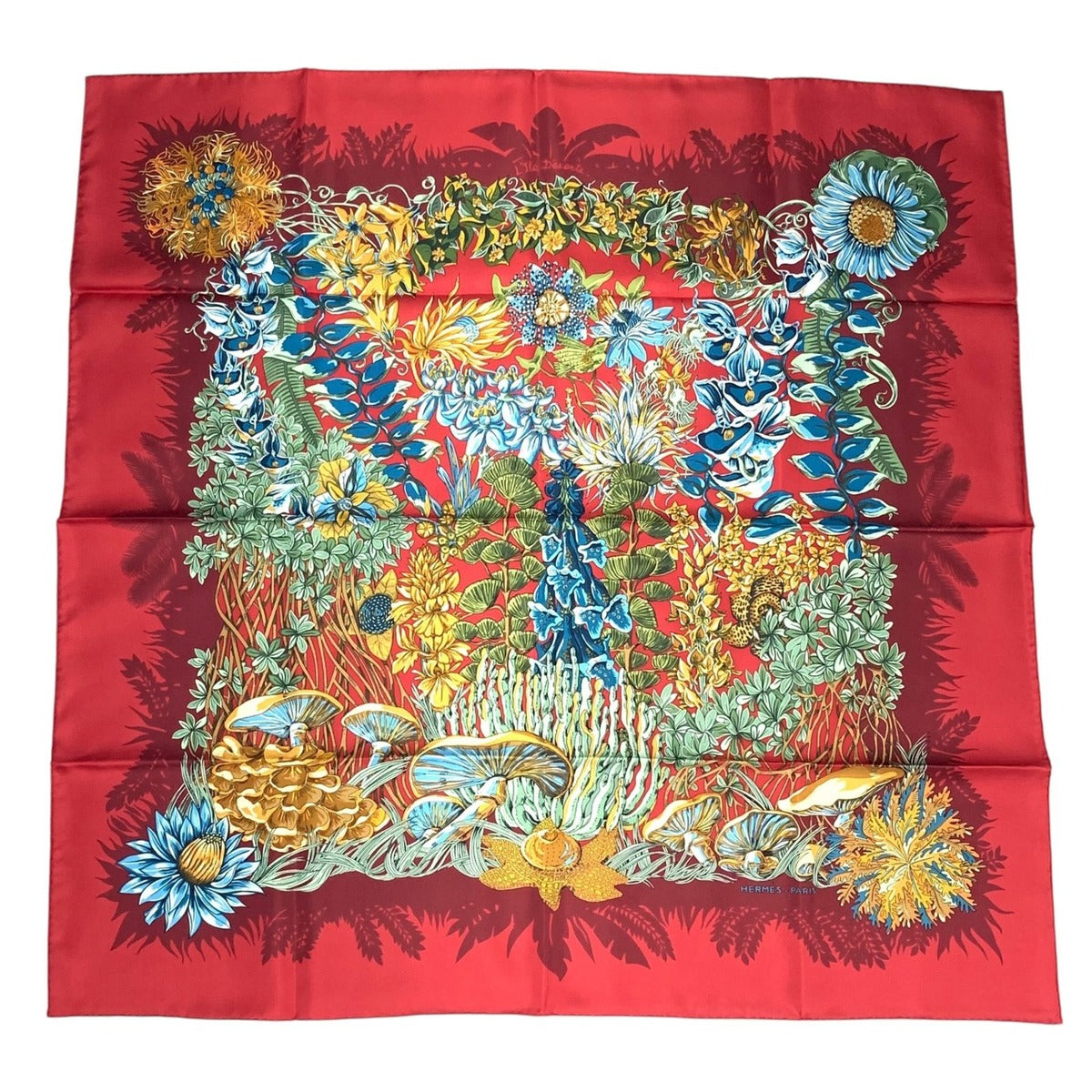 Hermes Scarf Silk L'ile Deserte Human Island Carre 90 Red — view 2