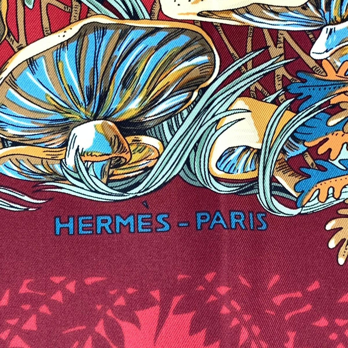 Hermes Scarf Silk L'ile Deserte Human Island Carre 90 Red — view 7