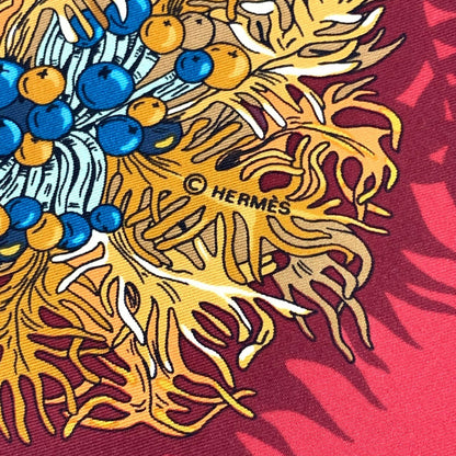 Hermes Scarf Silk L'ile Deserte Human Island Carre 90 Red — view 8