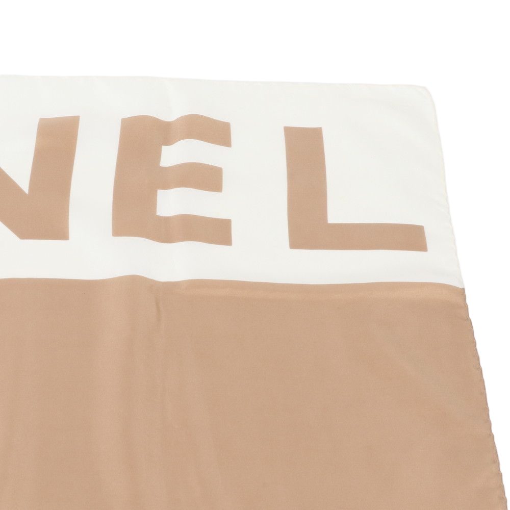 Chanel Tag Silk 100% Logo Beige Shawl Scarf — view 2