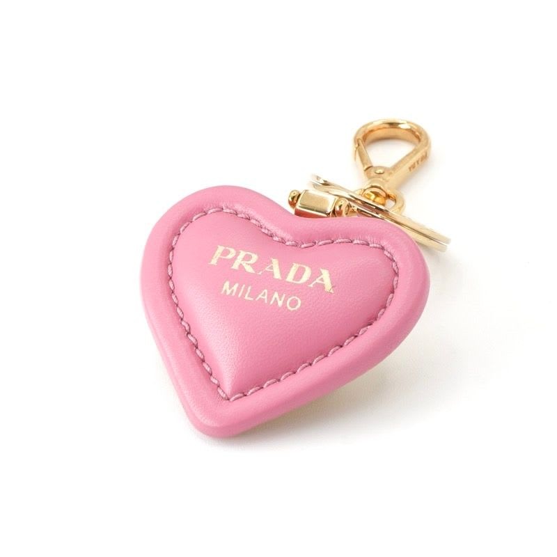 Prada Charm Pink Gold Nappa Leather Key Ring Logo Heart