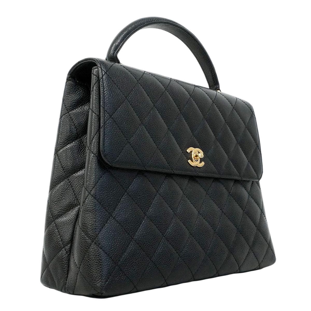 Chanel Handbag Quilted Caviar Leather Black Gold — view 2