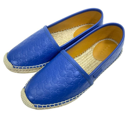 Gucci Espadrilles Slip on Flat Shoes GG Embossed Leather Blue