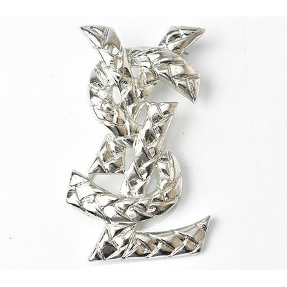 Saint Laurent Pin Brooch Badge Monogram YSL Logo Silver