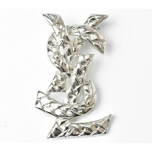 Saint Laurent Pin Brooch Badge Monogram YSL Logo Silver