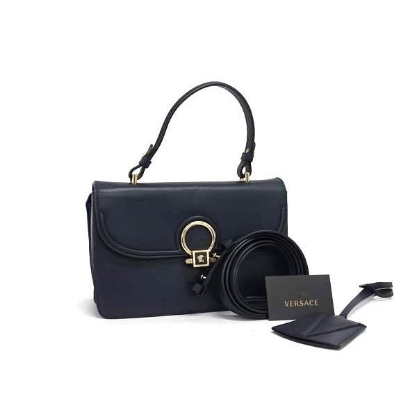 Versace Handbag Medusa Navy Leather 2-Way Gold Hardware